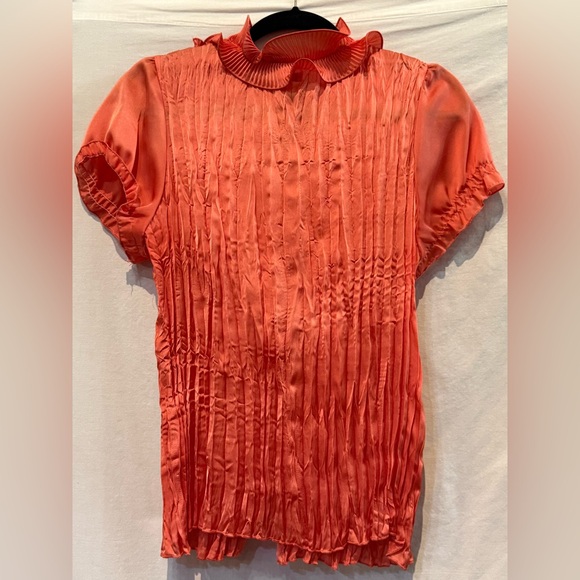 Jaipur Salmon/Orange Ruffled Short Sleeve Crinkle Blouse - Picture 2 of 6